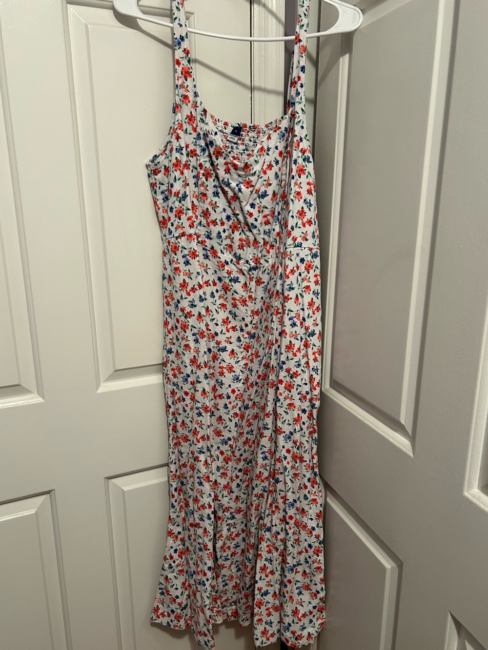White Floral Fit & Flare Dress with Red & Blue Flowers